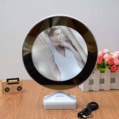 Picture of Heart Beat Plastic Round Magic Mirror Tabletop Customized Photo Frame (White) For Valentines Day Gifts, Anniversary, Birthday,-Multicolor