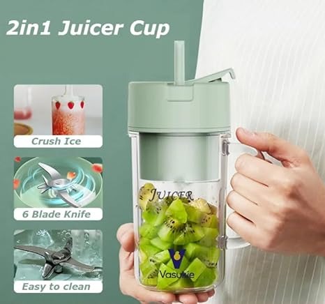 Picture of Portable 6-Blade Juicer Blender with Built-In Jar Juice Mixer Bottle, Fruit Juice Machine, USB Rechargeable Personal Size Juicer Grinder for Juices, Kitchen Appliance for Milk Shakes (Multi Colour)-Multicolor