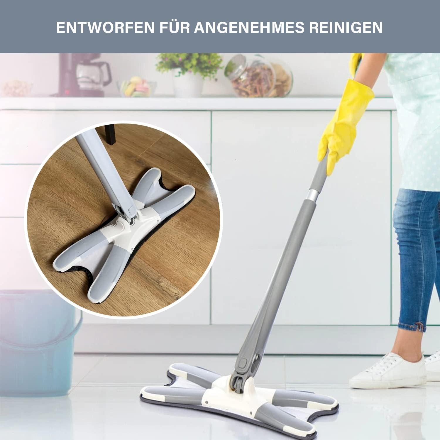 Picture of Premium Microfiber Wet & Dry Floor Mop Self Wringing Mopping Stick – 2-in-1 Floor Cleaning Mop for Home – Easy Squeeze Moppers for Cleaning Floor-Multicolor