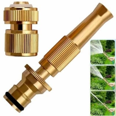 Picture of Brass Water Spray Nozzle Suitable for 1/2" Hose Pipe Adjustable Brass Spray Nozzle Water Pressure Booster Brass Nozzle Water Spray Gun for Car Wash & Gardening Water Pressure Nozzle-Multicolor