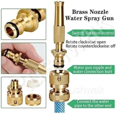 Picture of Brass Water Spray Nozzle Suitable for 1/2" Hose Pipe Adjustable Brass Spray Nozzle Water Pressure Booster Brass Nozzle Water Spray Gun for Car Wash & Gardening Water Pressure Nozzle-Multicolor
