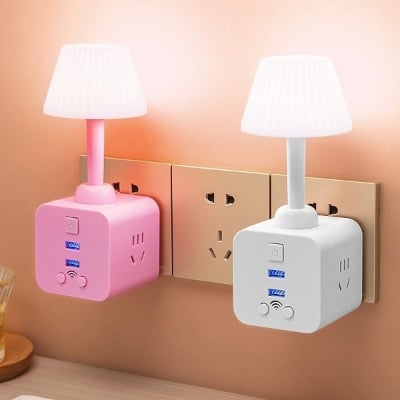 Picture of Multifunctional Table Lamp with 2 USB Charging Ports, Bedside Lamp with 4 AC Power Sockets, Soft Warm Light for Office and Bedroom, Eye Protection Special Desk Lamp-Multicolor