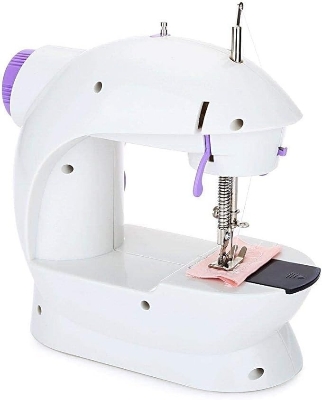 Picture of 5 in 1 Mini Sewing Machine Dual Speed Portable Mini Electric Pedal Double Threads Rewind Swing Machine-Multicolor
