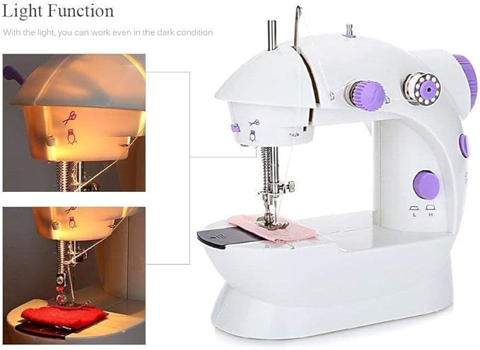 Picture of 5 in 1 Mini Sewing Machine Dual Speed Portable Mini Electric Pedal Double Threads Rewind Swing Machine-Multicolor