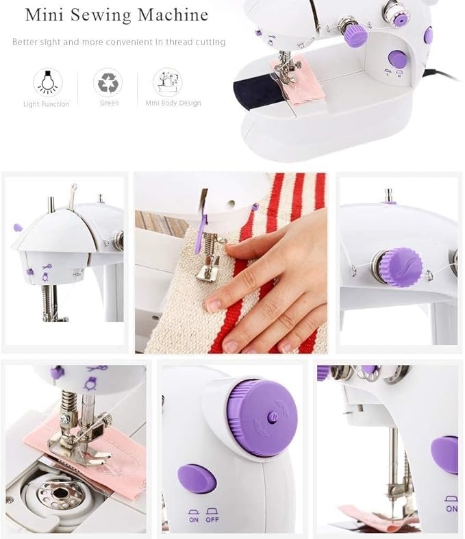 Picture of 5 in 1 Mini Sewing Machine Dual Speed Portable Mini Electric Pedal Double Threads Rewind Swing Machine-Multicolor