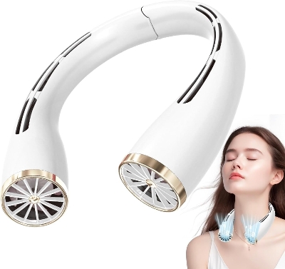 Picture of New Hanging Neck Fan Portable Cooler Fan Bladeless Fan Personal Wearable Neckband Speeds Adjustment Twin-Turbo Leafless Neckband Fan USB Rechargeable Fan Mini Neck Fan-Multicolor