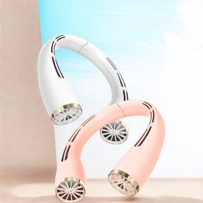 Picture of New Hanging Neck Fan Portable Cooler Fan Bladeless Fan Personal Wearable Neckband Speeds Adjustment Twin-Turbo Leafless Neckband Fan USB Rechargeable Fan Mini Neck Fan-Multicolor