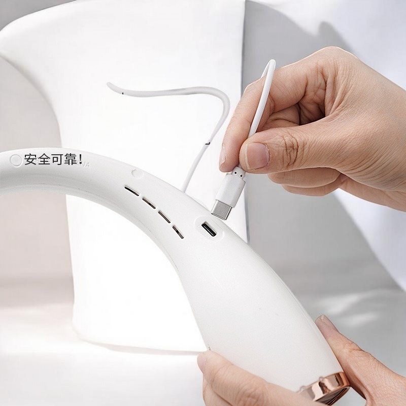 Picture of New Hanging Neck Fan Portable Cooler Fan Bladeless Fan Personal Wearable Neckband Speeds Adjustment Twin-Turbo Leafless Neckband Fan USB Rechargeable Fan Mini Neck Fan-Multicolor