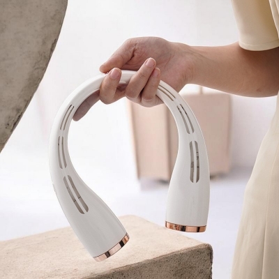 Picture of New Hanging Neck Fan Portable Cooler Fan Bladeless Fan Personal Wearable Neckband Speeds Adjustment Twin-Turbo Leafless Neckband Fan USB Rechargeable Fan Mini Neck Fan-Multicolor