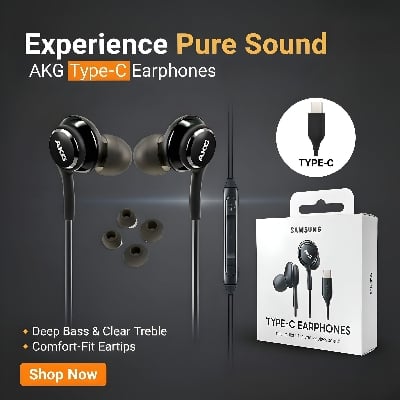 Picture of AKG Samsung Headphone Type C Earphone For Samsung, iphone, Realme-Black