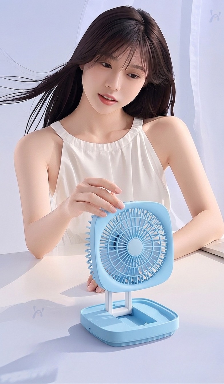 Picture of Rechargeable folding desk fan Portable Mini Table Fan Strong Wind Left to Right Oscillating Angle Table Fan, Mini Fan, Turbo Fan, Cooler Fan, Air Cooler Fan-Multicolor