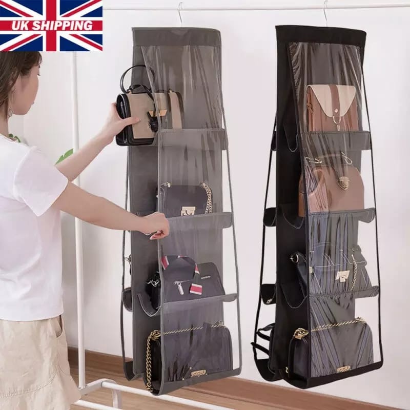 Picture of 6 Pockets Clear Hanging Purse Handbag Storage Organizer Closet Rack Hanging Organizer Bag 1 pcs Multicolor-Multicolor