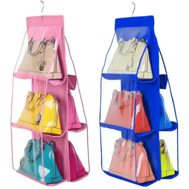 Picture of 6 Pockets Clear Hanging Purse Handbag Storage Organizer Closet Rack Hanging Organizer Bag 1 pcs Multicolor-Multicolor