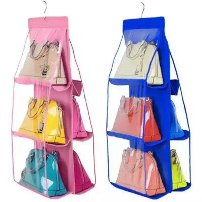 Picture of 6 Pockets Clear Hanging Purse Handbag Storage Organizer Closet Rack Hanging Organizer Bag 1 pcs Multicolor-Multicolor