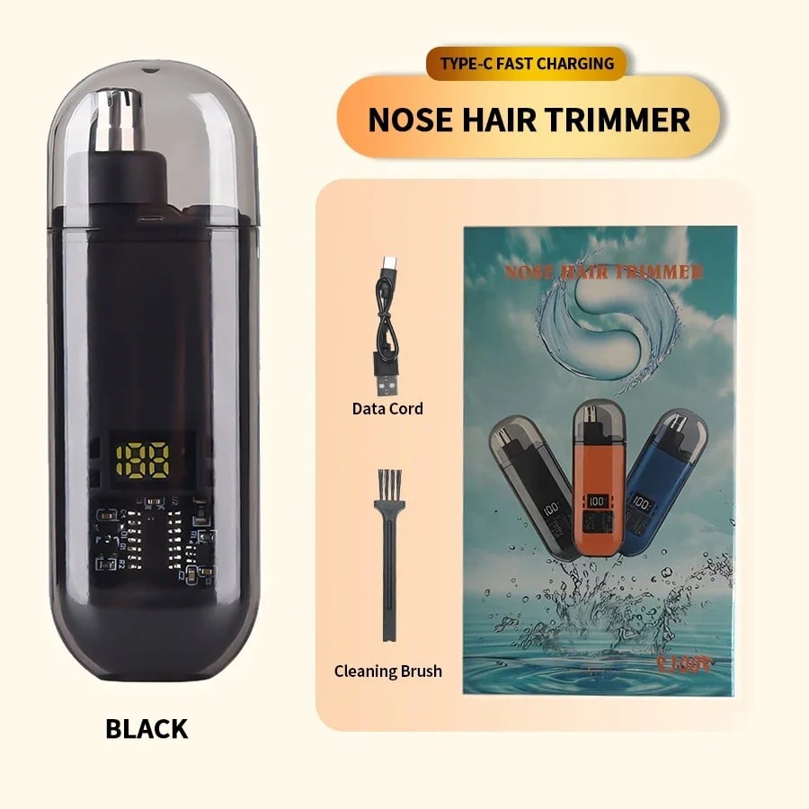 Picture of Rechargeable Nose Hair Trimmer with Digital Display 360° Rotating | Nose Trimmer For Man | Original Nose Hair Trimmer | water Resistant Nose Hair trimmer-Black