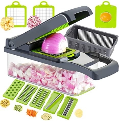 Picture of Hot Sale New 16 in 1 Multifunctional Vegetable Cutter Manual Vegetable Onion Chopper Food Chopper Kitchen Cutter Carrot Choppe-Multicolor