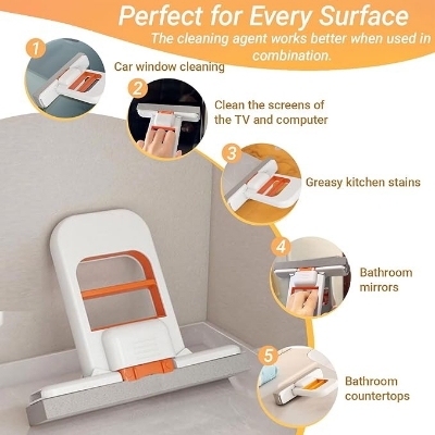 Picture of Portable Mini Folding Mop: Dual Dry/Wet Use, Multi-Sided Deep Cleaning, Interchangeable Cotton Heads for Kitchen, Bathroom & Car Multipurpose Foam Glass & Tile Cleaning Wiper – Easy Cleaning Tool-Multicolor 