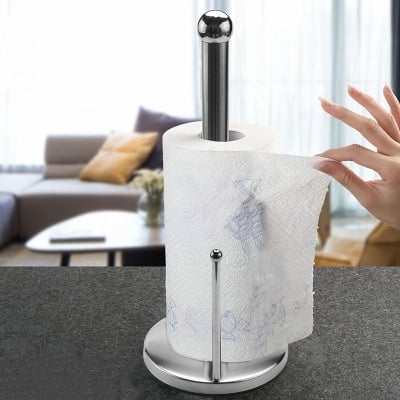 Picture of Stainless Steel Kitchen Roll Paper Towel Holder Stand Rack Storage Tissue - Silver