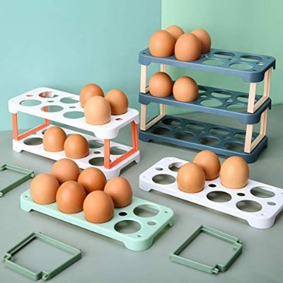 Picture of Egg Holder, 3 tie 24 Grids Refrigerator Side Door Egg Storage Rack Plastic Egg Food Storage Container for Kitchen Supplies - Multicolor