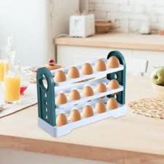 Picture of Egg Holder, 3 tie 24 Grids Refrigerator Side Door Egg Storage Rack Plastic Egg Food Storage Container for Kitchen Supplies - Multicolor