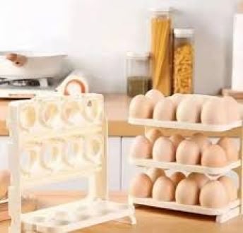 Picture of Egg Holder, 3 tie 24 Grids Refrigerator Side Door Egg Storage Rack Plastic Egg Food Storage Container for Kitchen Supplies - Multicolor
