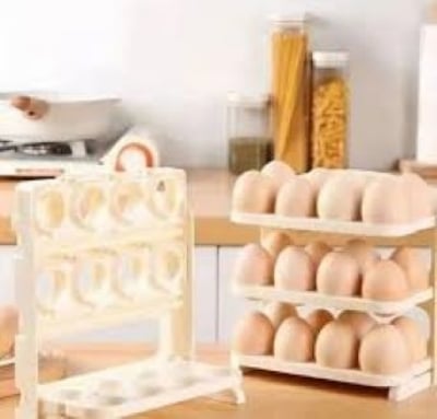 Picture of Egg Holder, 3 tie 24 Grids Refrigerator Side Door Egg Storage Rack Plastic Egg Food Storage Container for Kitchen Supplies - Multicolor