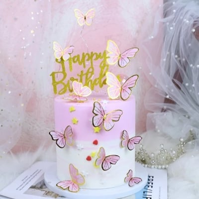 Picture of 10 PCS Butterfly Cake Topper Bronzing Birthday and Wedding Cake Decoration - Multicolor