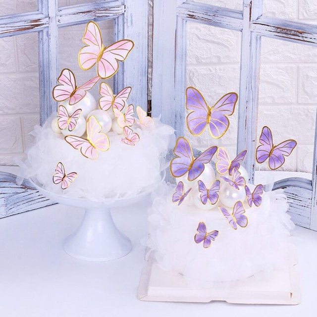 Picture of 10 PCS Butterfly Cake Topper Bronzing Birthday and Wedding Cake Decoration - Multicolor