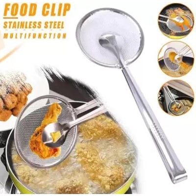 Picture of Frying Spoon/Frying Tong/Filter Spoon Strainer With Clip -Stainless Steel - Silver