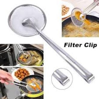 Picture of Frying Spoon/Frying Tong/Filter Spoon Strainer With Clip -Stainless Steel - Silver