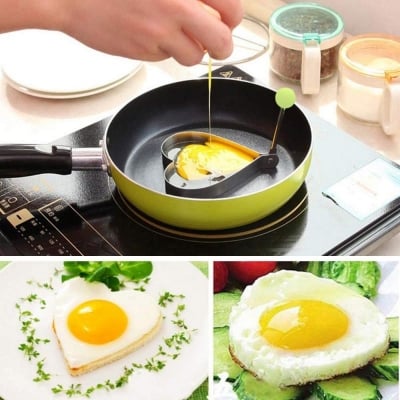 Picture of 3 Pcs/set Stainless Steel Omelette Egg Frying Mold Love Flower Round Star Molds Egg Tools Kitchen Cooking Tools - Silver