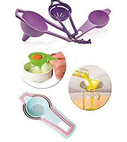 Picture of Set 3 Function Set Tea Drain Spoon / Funnel / Egg Yolk Filter Spoon Egg Separator Kitchen Utilities - Multicolor
