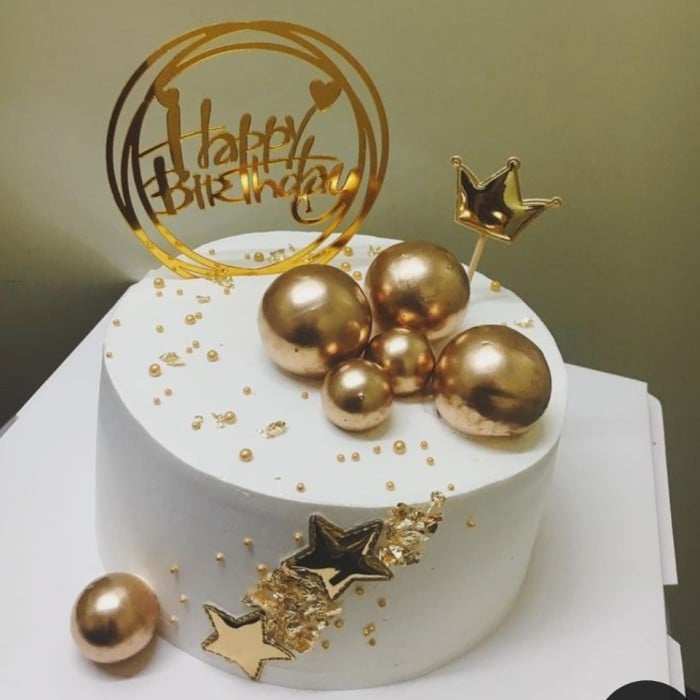Picture of 5 Golden Ball Cake Topper Happy Birthday Party Baby Shower Cake Decoration Cake Flag Wedding Christmas Ball Decoration Supplies - Silver