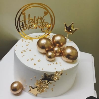 Picture of 5 Golden Ball Cake Topper Happy Birthday Party Baby Shower Cake Decoration Cake Flag Wedding Christmas Ball Decoration Supplies - Silver