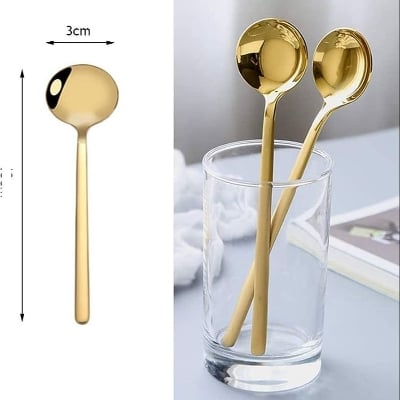 Picture of Steel Long handle Pickle/Achar Spoon Round (26cm) / 1 pc Golden - Gold