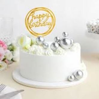 Picture of 5 silver Ball Cake Topper Happy Birthday Party Baby Shower Cake Decoration Cake Flag Wedding Christmas Ball Decoration Supplies - Silver