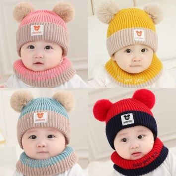 Picture of Good Quality Winter Hat Cute Bear Knitted Warm Newborn Cap [Color Randomly Selected] - Multicolor
