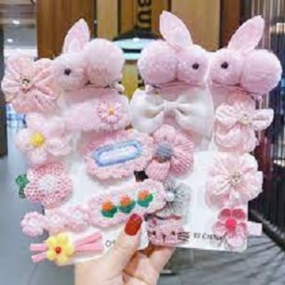 Picture of Beautiful Wool Fabric  Baby Girl Hair Clip 9 Pcs set - Pink