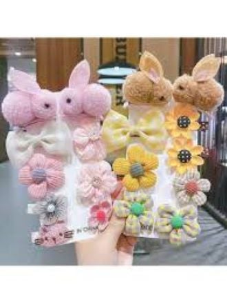 Picture of Beautiful Wool Fabric  Baby Girl Hair Clip 9 Pcs set - Pink