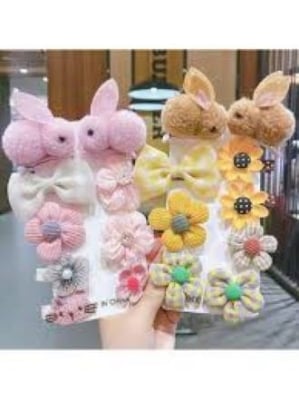 Picture of Beautiful Wool Fabric  Baby Girl Hair Clip 9 Pcs set - Pink