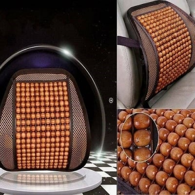 Picture of Luxury Wooden Bead Seat Back Lumbar Support Cushion For Car Office Chair Pillow Massager 41cmx41cm Car Detector - Brown