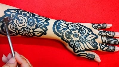 Picture of Henna sticker simple design for hand stencils 1pair (Randomly) - Black