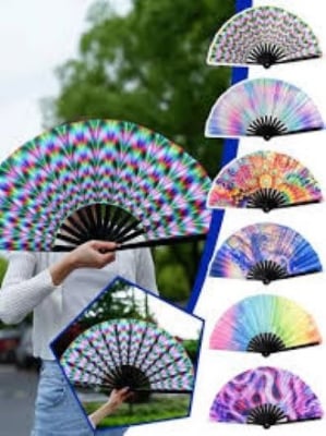 Picture of Folding Chinese Hand Fan Or Hat Pakha - Made By Plastic Print Styles Hat Pakha, Multicolour China Travel Folding Pocket Hand Fan - Multicolor