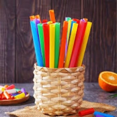 Picture of Reusable thick Jambo Straws / Plastics Jambo Straws Striped Multi Colored Drinking Straws - 50 Piece (Big Size) - Multicolor