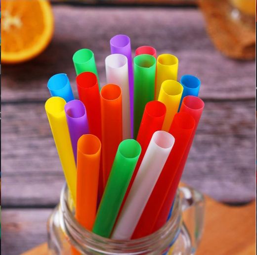 Picture of Reusable thick Jambo Straws / Plastics Jambo Straws Striped Multi Colored Drinking Straws - 50 Piece (Big Size) - Multicolor