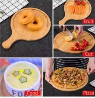 Picture of 8 inch Wooden Pizza Plate Fruit Plate Snacks Plate Serving Plate - Beige