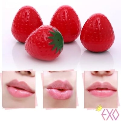 Picture of Strawberry Shape Lip Balm For Softer Lips Pink