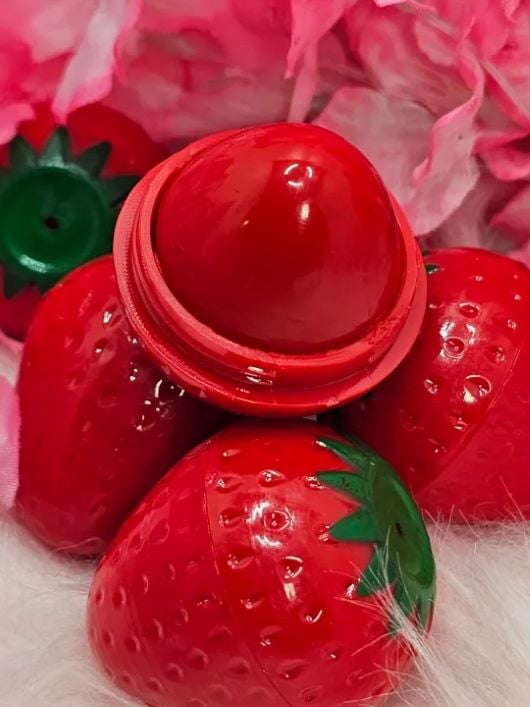 Picture of Strawberry Shape Lip Balm For Softer Lips Pink