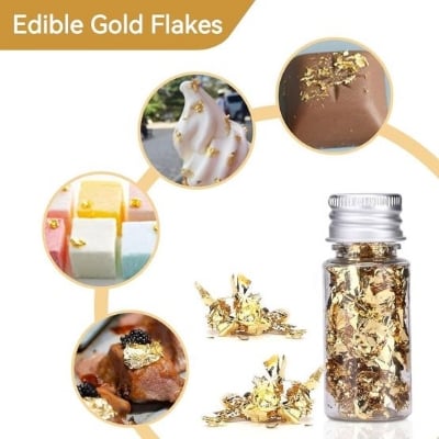 Picture of 24K Gold and Silver Leaf Flakes for Food Decoration, Cooking, & Spa - Gold /Silver 1mg per box - Gold/silver