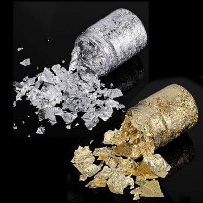 Picture of 24K Gold and Silver Leaf Flakes for Food Decoration, Cooking, & Spa - Gold /Silver 1mg per box - Gold/silver